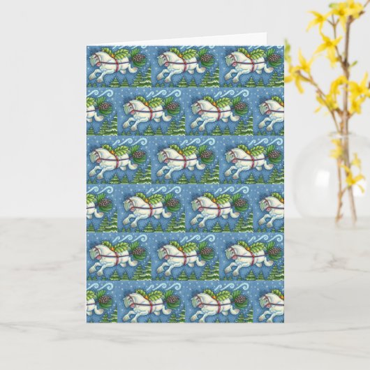 NIEDLICH FLYING CHRISTMAS PONY PULLING PINECONE SC KARTE (Gelbe Blume)