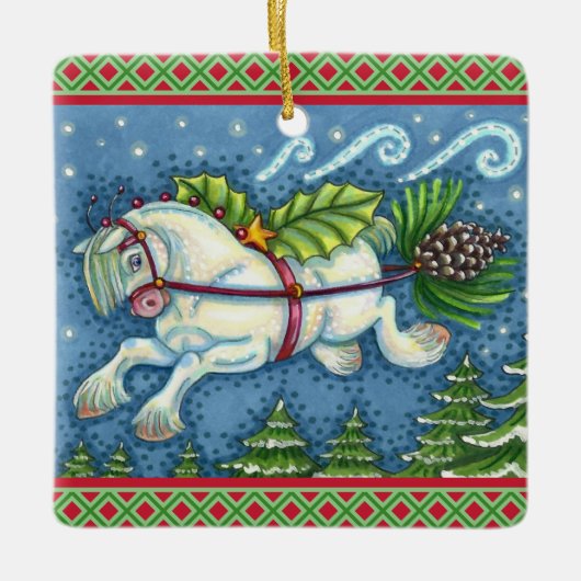 NIEDLICH FLYING CHRISTMAS PONY PULLING PINECONE SC KERAMIKORNAMENT (Vorderseite)