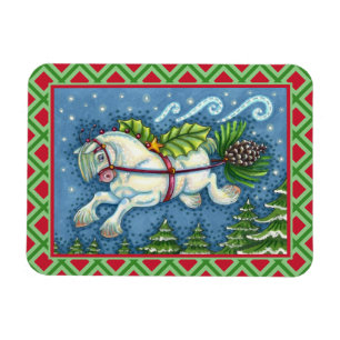 NIEDLICH FLYING CHRISTMAS PONY PULLING PINECONE SC MAGNET