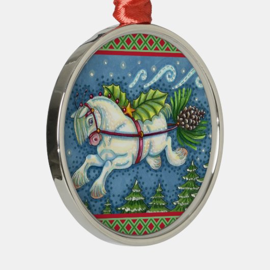 NIEDLICH FLYING CHRISTMAS PONY PULLING PINECONE SC ORNAMENT AUS METALL (Rechts)