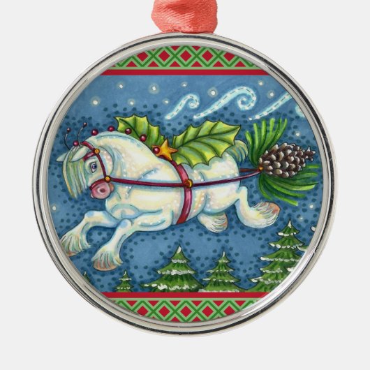 NIEDLICH FLYING CHRISTMAS PONY PULLING PINECONE SC ORNAMENT AUS METALL (Vorne)