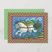 NIEDLICH FLYING CHRISTMAS PONY PULLING PINECONE SC POSTKARTE (Vorne/Hinten)