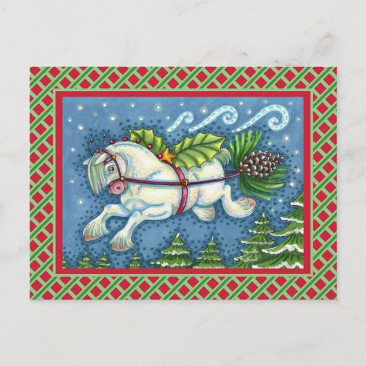 NIEDLICH FLYING CHRISTMAS PONY PULLING PINECONE SC POSTKARTE (Vorderseite)