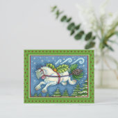 NIEDLICH FLYING CHRISTMAS PONY PULLING PINECONE SC POSTKARTE (Stehend Vorderseite)