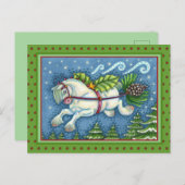 NIEDLICH FLYING CHRISTMAS PONY PULLING PINECONE SC POSTKARTE (Vorne/Hinten)