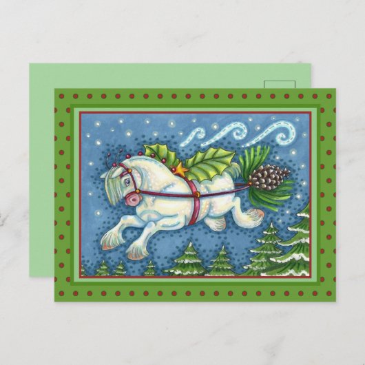 NIEDLICH FLYING CHRISTMAS PONY PULLING PINECONE SC POSTKARTE (Vorne/Hinten)