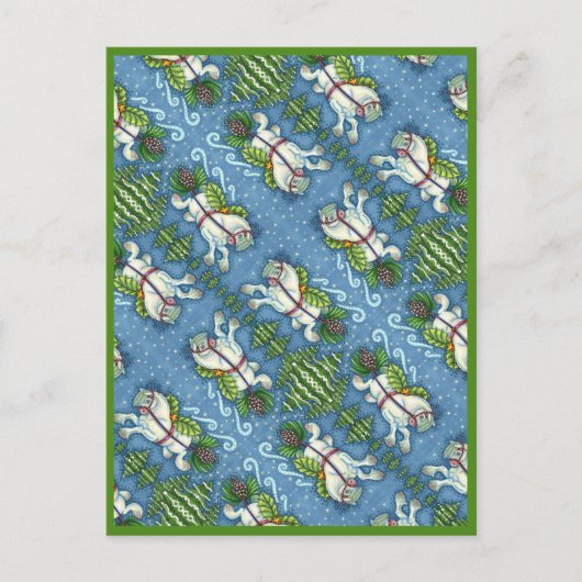NIEDLICH FLYING CHRISTMAS PONY PULLING PINECONE SC POSTKARTE (Vorderseite)