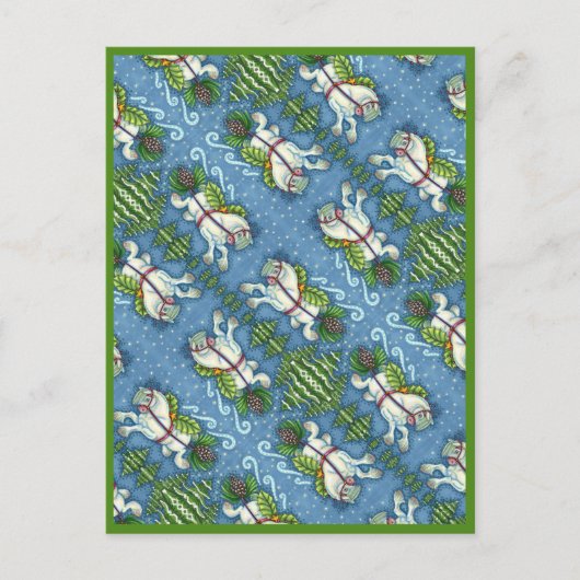 NIEDLICH FLYING CHRISTMAS PONY PULLING PINECONE SC POSTKARTE (Vorderseite)