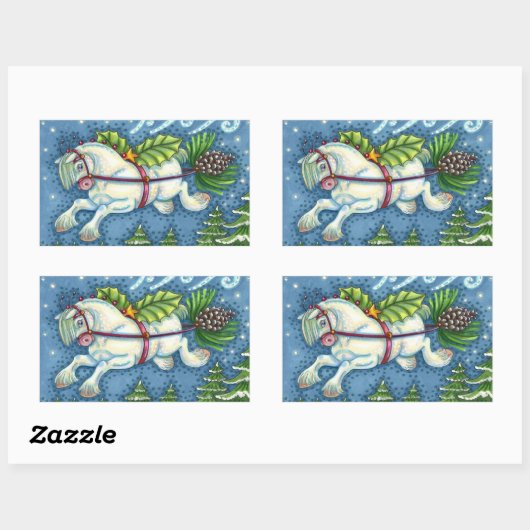 NIEDLICH FLYING CHRISTMAS PONY PULLING PINECONE SC RECHTECKIGER AUFKLEBER (Blatt)