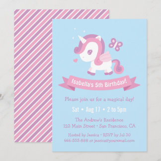 Niedlich Flying Magical Unicorn Girls Geburtstag Einladung