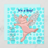 Niedlich Flying Pig Baby Dusche Party Einladung (Vorne/Hinten)