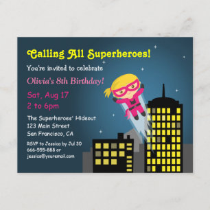 Niedlich Flying Superhero Girl Girl Girls Geburtst Einladung