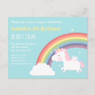 Niedlich Flying Unicorn Rainbow Girls Geburtstagsp Einladung