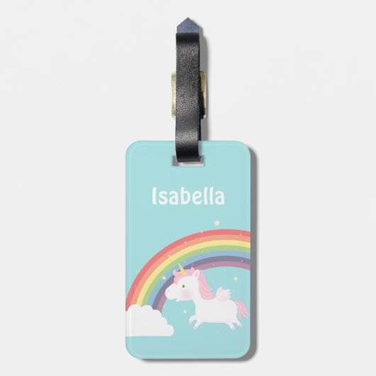 Niedlich Flying Unicorn Rainbow Girls Name Gepäckm Gepäckanhänger (Rückseite vertikal)