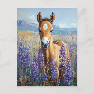 Niedlich Fohlen Lila Lupine Blume Postkarte