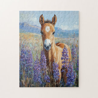Niedlich Fohlen Lila Lupine Blume Puzzle