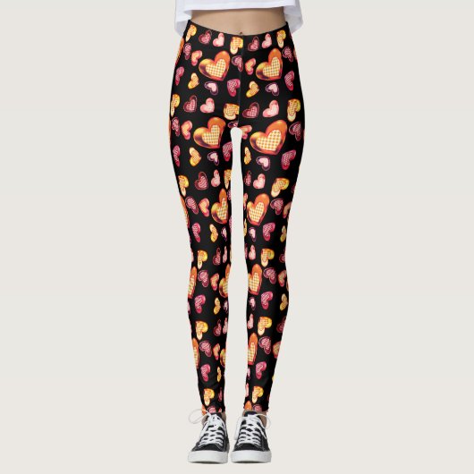 Niedlich Foil Textured Heart Kariert Pattern Schwa Leggings (Vorderseite)