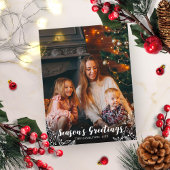 Niedlich Foliage White Script Foto Weihnachten Postkarte