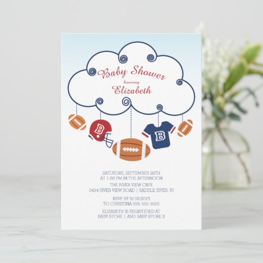 Niedlich Football Baby Shower Einladungen (Stehend Vorderseite)