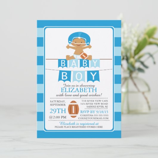 Niedlich Football Boys Kinderdusche Einladung (Stehend Vorderseite)