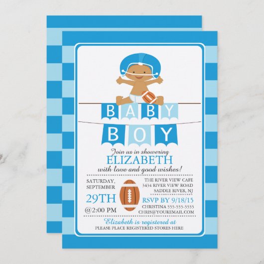 Niedlich Football Boys Kinderdusche Einladung (Vorne/Hinten)