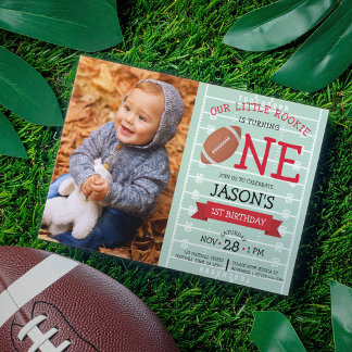 Niedlich Football Field & Ribbon Foto 1. Geburtsta Einladung