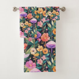 Niedlich Forest Blume Mushroom Cottage-Muster Badhandtuch Set