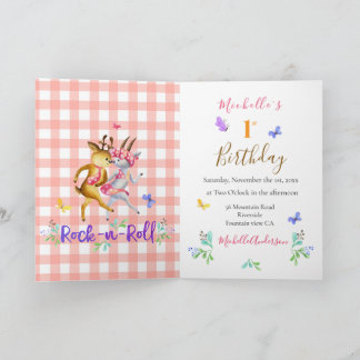 Niedlich Forest Deer Waltzing Red Gingham Party Einladung