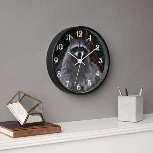 Niedlich Forest Raccoon Wildlife Foto Wanduhr (Büro)