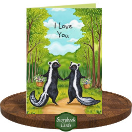 Niedlich Forest Skunk Couple Wildblumen I Liebe Si Karte