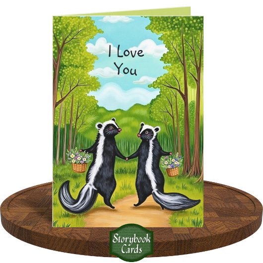 Niedlich Forest Skunk Couple Wildblumen I Liebe Si Karte