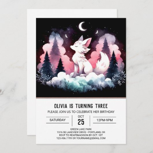 Niedlich Forest Wolf Geburtstag Einladung (Vorne/Hinten)