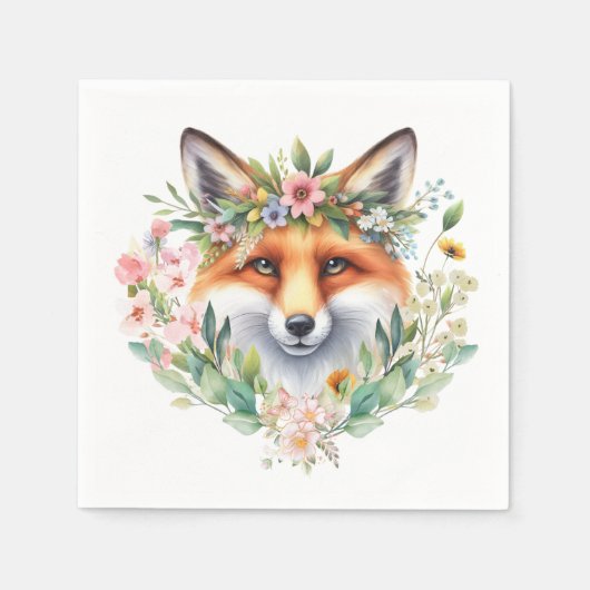 Niedlich Fox Aquarell Blume Dekoration Gastgeschen Serviette (Vorderseite)