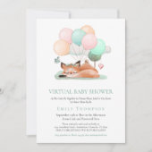 Niedlich Fox Asleep Ballon Aquamarin Virtual Baby  Einladung (Vorderseite)