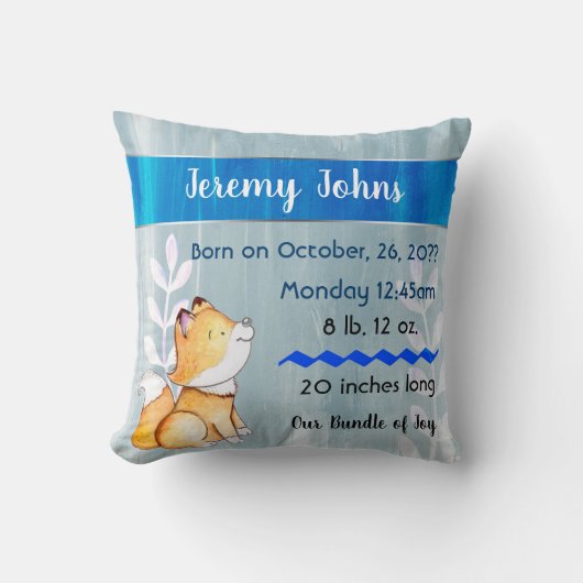 Niedlich Fox Baby Stats Geburtshygiengedächtniskrä Kissen (Vorderseite)