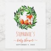 Niedlich Fox Babydusche Aquarellpflanze Woodland Weinetikett (Einzelnes Label)