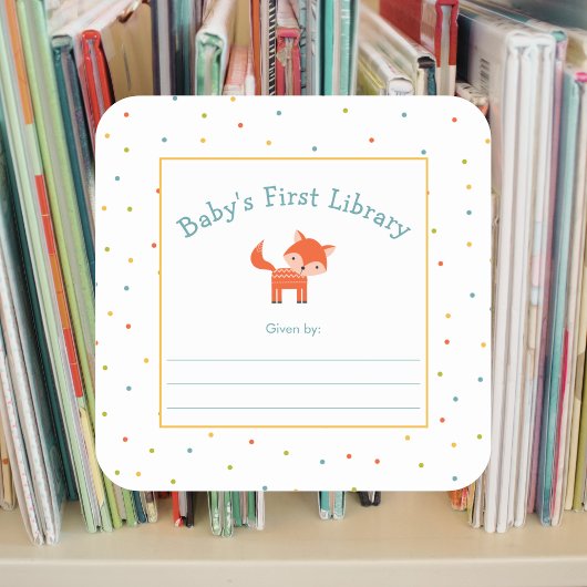 Niedlich Fox Baby's First Library Buchzeichen Quadratischer Aufkleber