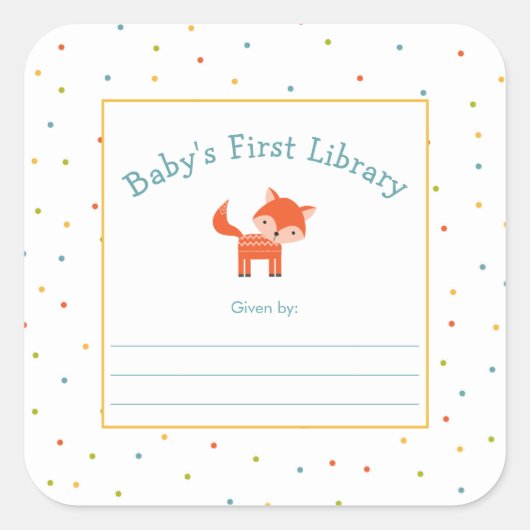 Niedlich Fox Baby's First Library Buchzeichen Quadratischer Aufkleber (Vorderseite)
