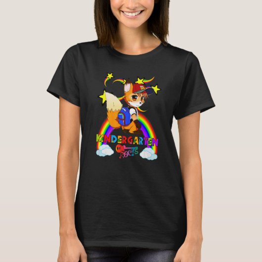 Niedlich Fox Backpack Baseball Cap Rainbow KINDERG T-Shirt (Vorderseite)