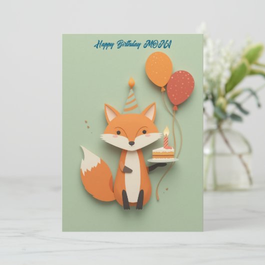 Niedlich Fox Birthday Gruß (Stehend Vorderseite)