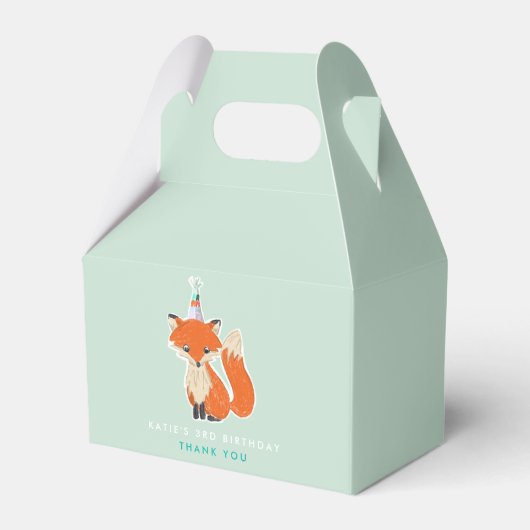 Niedlich Fox Birthday Party Hat Mint Green Geschenkschachtel (Vorderseite)