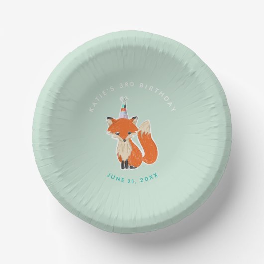 Niedlich Fox Birthday Party Hat Mint Green Pappteller (Vorderseite)