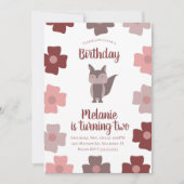 Niedlich Fox Blume Geburtstagsparty Einladung (Vorderseite)