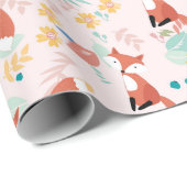 Niedlich Fox Blumenrosa Design Geschenkpapier (Rolleneckpunkt)