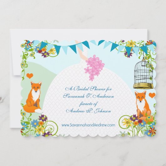 Niedlich Fox Bunting Garden Brautparty lädt ein Einladung (Rückseite)