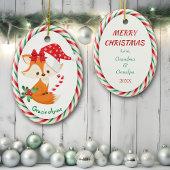 Niedlich Fox Candy Cane Frame Keramik Ornament