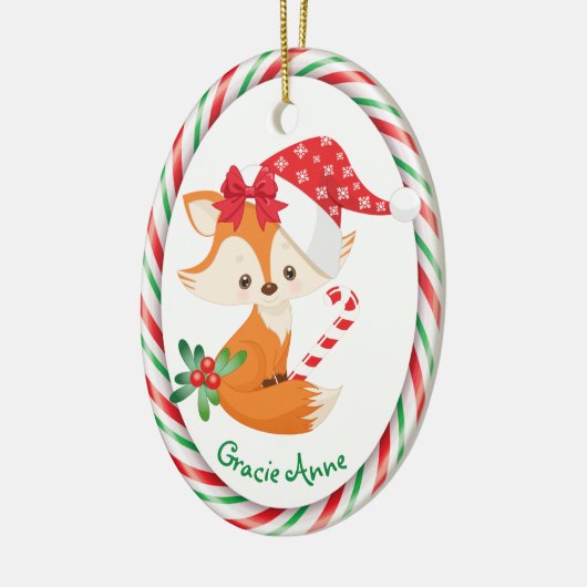 Niedlich Fox Candy Cane Frame Keramik Ornament (Links)