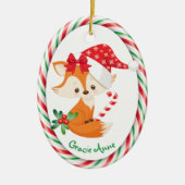 Niedlich Fox Candy Cane Frame Keramik Ornament (Vorne)