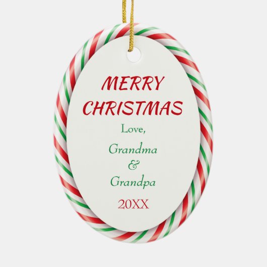 Niedlich Fox Candy Cane Frame Keramik Ornament (Hinten)