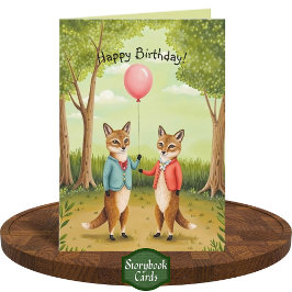 Niedlich Fox Couple Forest Storybook Kunst am Gebu Karte